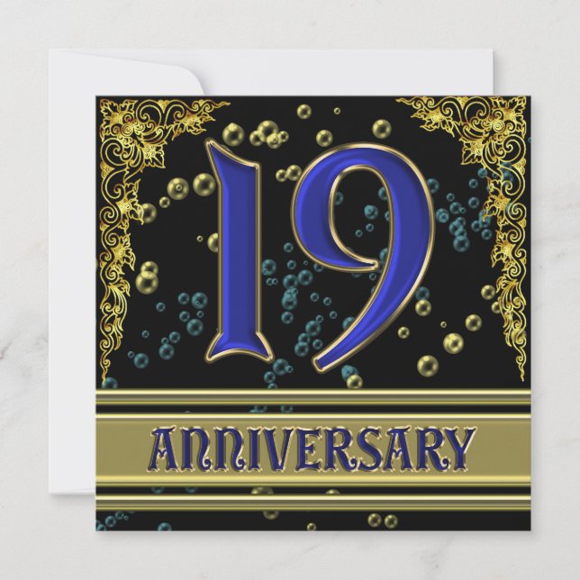 Black and Gold 19th Anniversary party Invitation (Front)