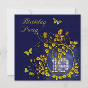 Black and Gold 19th Birthday party Invitation