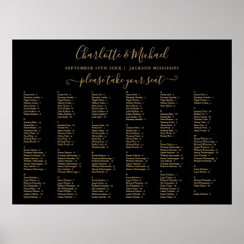 Black And Gold 200 Names Wedding Seating Chart