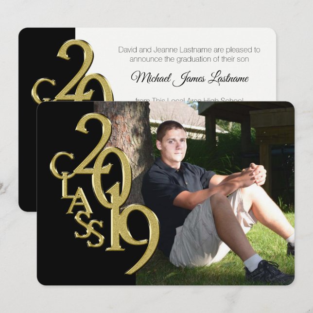 Black and Gold 2019 Graduation Invitation (Front/Back)