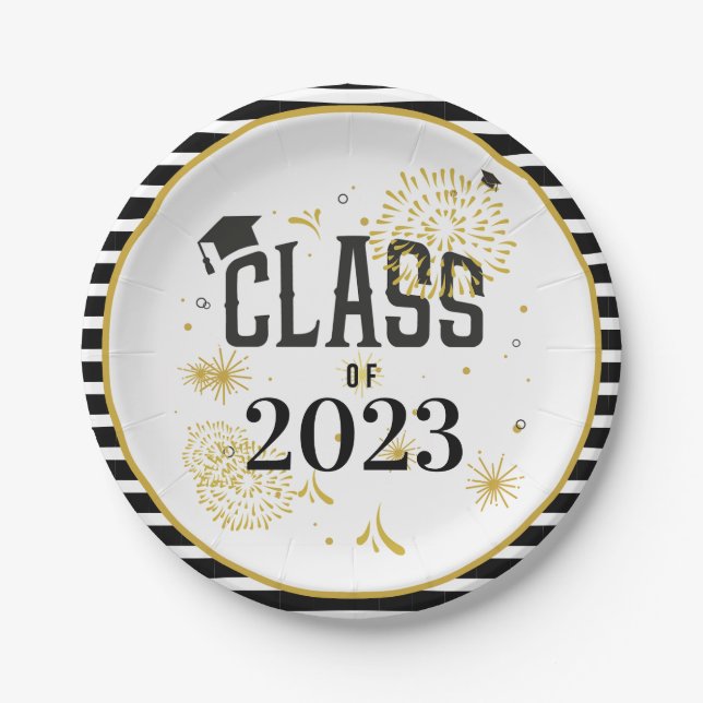 Black and Gold 2021 Graduation Celebration Party I Paper Plates (Front)