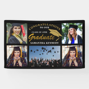 Black And Gold 2023 Graduation 5 Photo Collage Banner