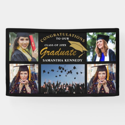 Black And Gold 2023 Graduation 5 Photo Collage   Banner
