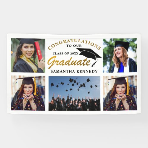 Black And Gold  2023 Graduation 5 Photo Collage Banner