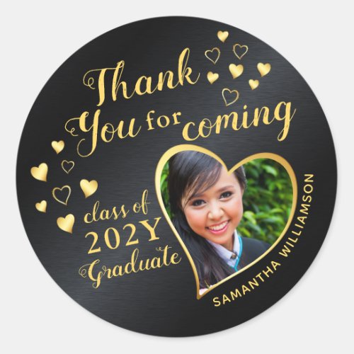 Black and Gold 2024 Graduation Thank You Favors  Classic Round Sticker