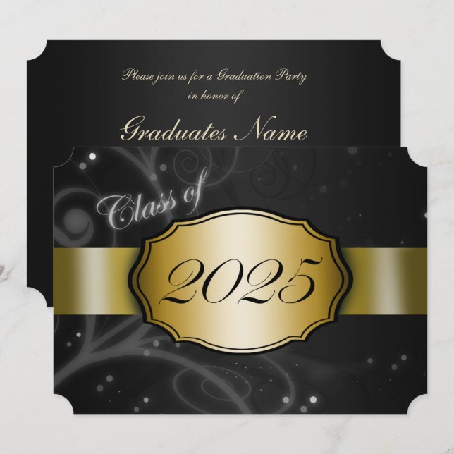 Black and Gold 2025 Graduation Party Invitation (Front/Back)