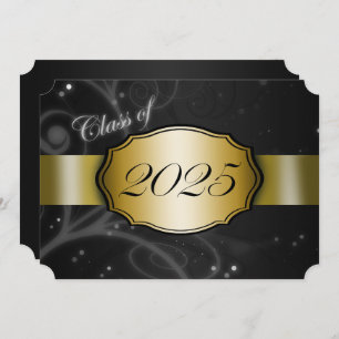 Black and Gold 2025 Graduation Party Invitation