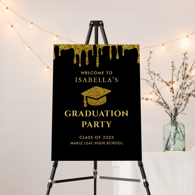 Black and Gold 2025 Graduation Party Welcome Sign (In Situ (Stand))