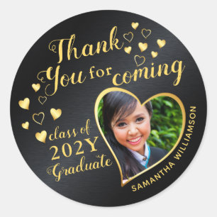 Black and Gold 2025 Graduation Thank You Favors  Classic Round Sticker