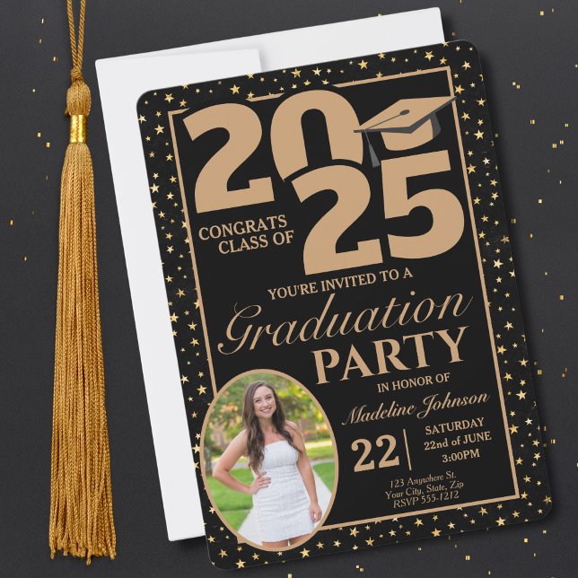 Black and Gold 2025 Photo Graduation Invitation (Creator Uploaded)