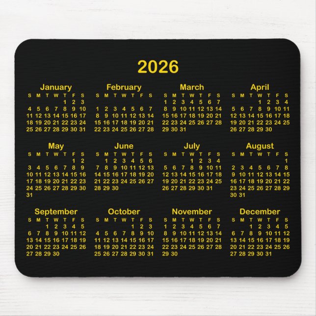 Black and Gold 2026 Calendar Mouse Pad (Front)