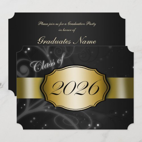 Black and Gold 2026 Graduation Party Invitation