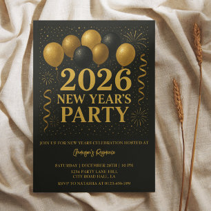 Black And Gold 2026 New Year Party Invitation