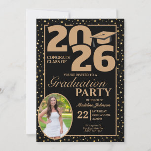 Black and Gold 2026 Photo Graduation Invitation