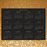 Black and Gold 2026 Yearly Calendar Magnetic Card<br><div class="desc">Custom, beautiful elegant script typography, black and faux gold, 2026 full year, home room office decor, cool, thin, yearly calendar magnet, for any magnetic surface at home or office. Makes a great custom gift for friends, family, peers, co-workers, for holidays, christmas, new years.</div>