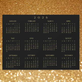 Black and Gold 2026 Yearly Calendar Magnetic Card