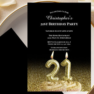 Black and Gold 21st Birthday Invitation For Him