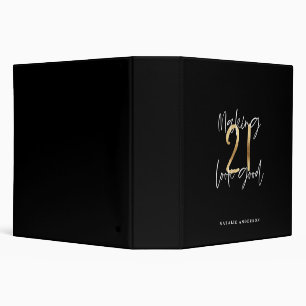 Black and gold 21st birthday modern script stylish 3 ring binder