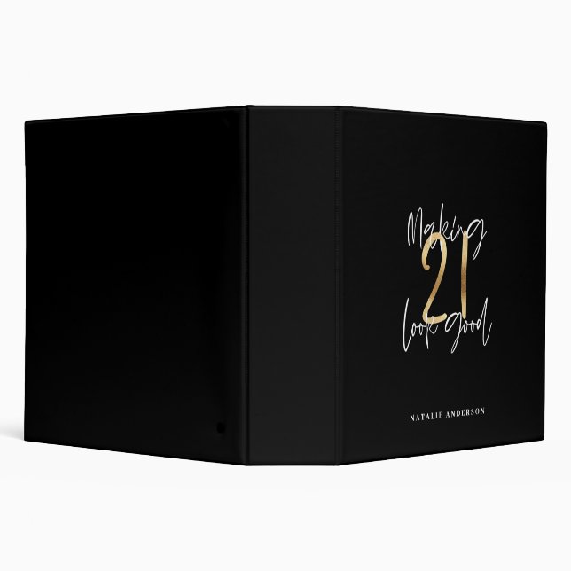 Black and gold 21st birthday modern script stylish 3 ring binder (Background)