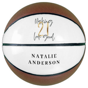 Black and gold 21st birthday modern script stylish basketball