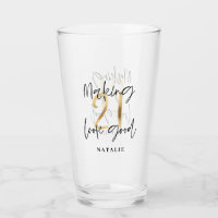 Black and gold 21st birthday modern script stylish glass