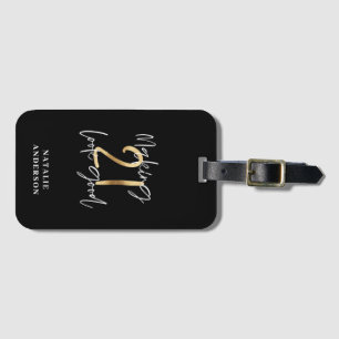 Black and gold 21st birthday modern script stylish luggage tag