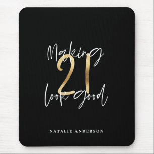 Black and gold 21st birthday modern script stylish mouse pad