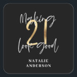 Black and gold 21st birthday modern script stylish square sticker<br><div class="desc">Modern black and gold 21st birthday gift. Part of a elegant stylish collection</div>