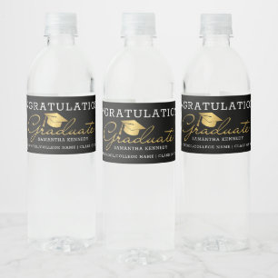 Black And Gold 2 Photo 2026 Graduation Party Water Bottle Label