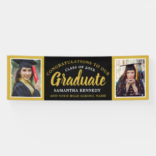 Black And Gold 2 Photo Congratulations Graduation Banner