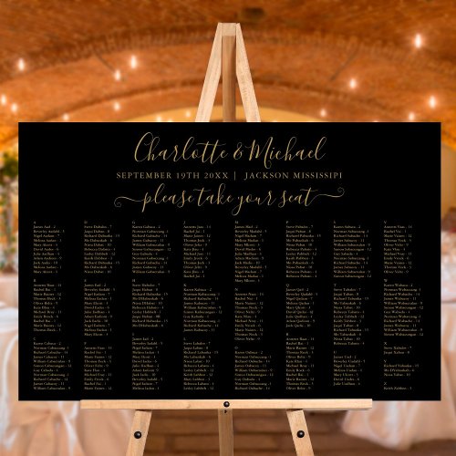 Black And Gold 300 Names Wedding Seating Chart Foam Board