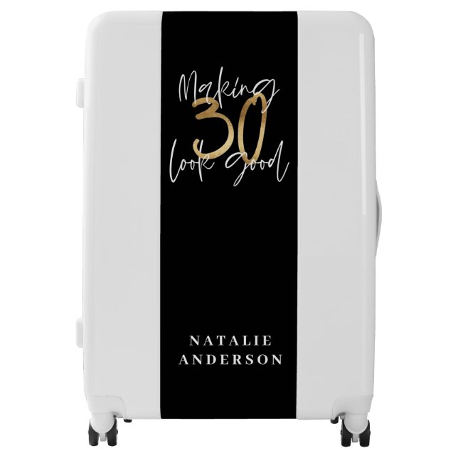 Black and gold 30th birthday modern script stylish luggage (Front)