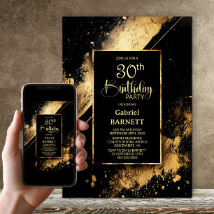 Black and Gold 30th Birthday Party Invitation