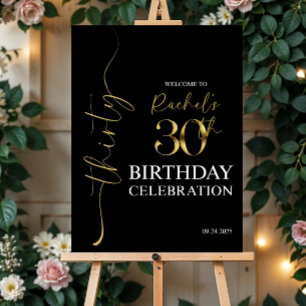 Black and Gold 30th Birthday Welcome Sign - Birthd