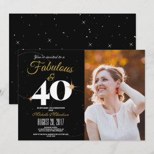 Black and Gold 40 & Fabulous Birthday Photo Invitation