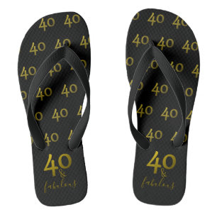 Black And Gold 40 & Fabulous Flip Flops