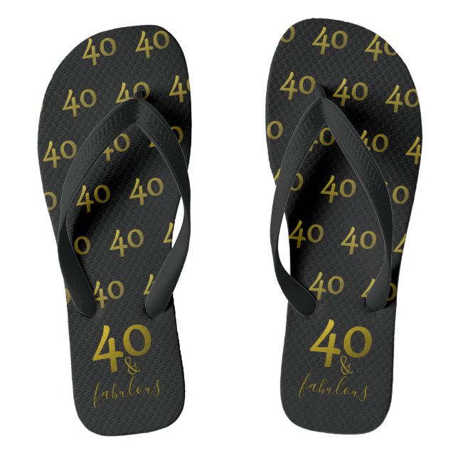 Black And Gold 40 & Fabulous Flip Flops (Footbed)