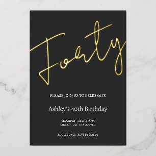 Black and Gold 40th Birthday Celebration Foil Invitation