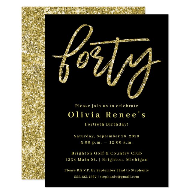 Black and Gold 40th Birthday Invitation Template