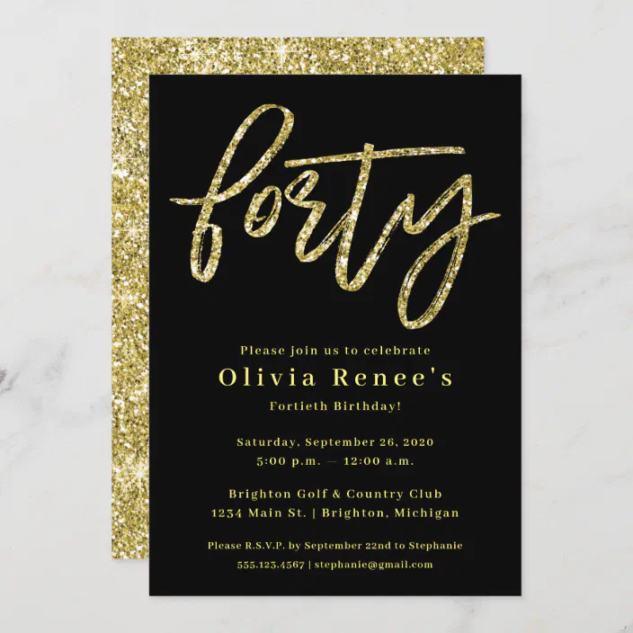 Black Gold Birthday Invitation Printable Modern 40th Party Invites for Men or Ladies Editable Geometric Black Gold Deco Decor Template P86