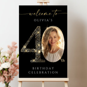 Black and Gold 40th Birthday Welcome Sign Template