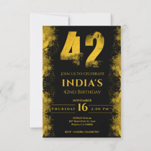 Black And Gold 42nd Birthday Party Invitation