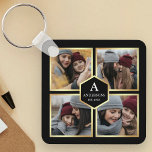 Black and Gold 4 Pictures Family Photo Collage Keychain<br><div class="desc">Upload your favorite photos to make your own unique personalized keepsake photo gift.</div>
