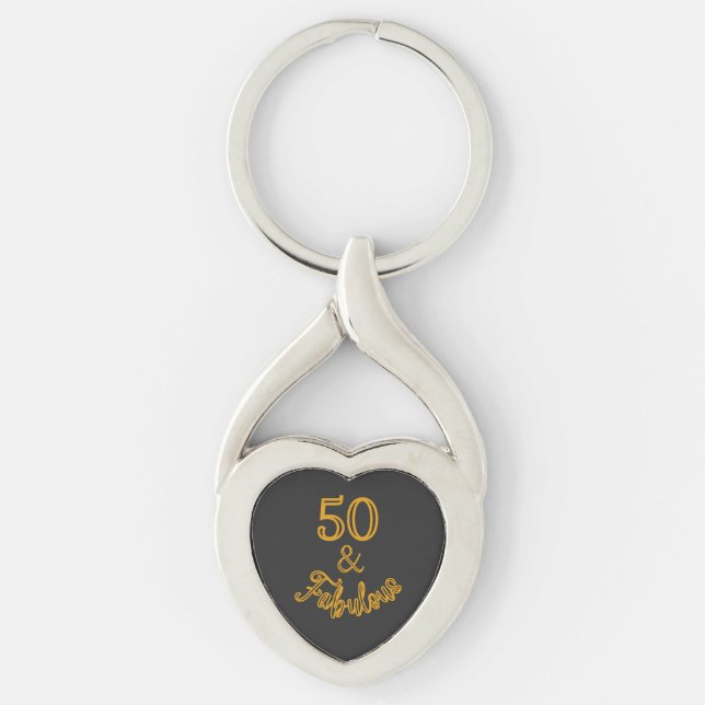Black and Gold 50 and Fabulous  Keychain (Front)