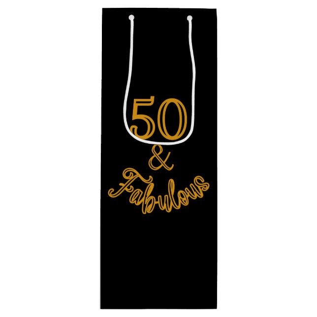 Black and Gold 50 and Fabulous  Wine Gift Bag (Front)
