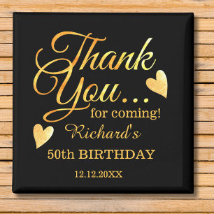 Black And Gold 50 Birthday Party Thank You Favor Magnet