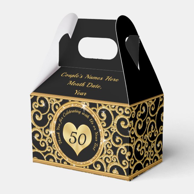 Black and Gold 50th Anniversary Favor Boxes (Front Side)
