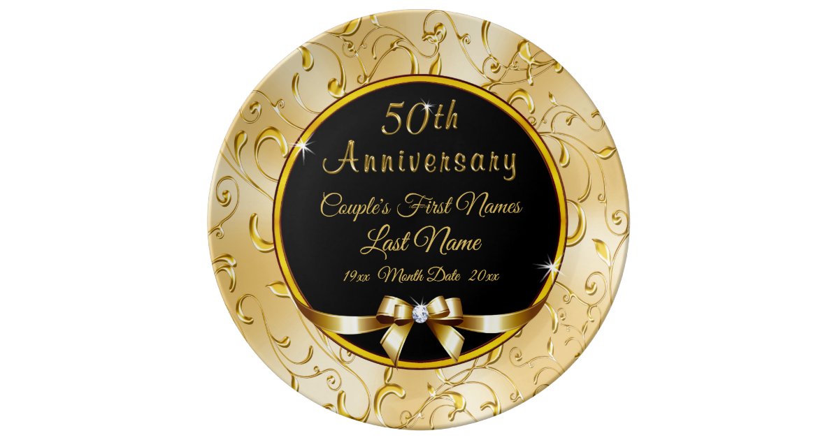 Black and Gold 50th Anniversary Gifts for Friends Dinner Plate | Zazzle.com
