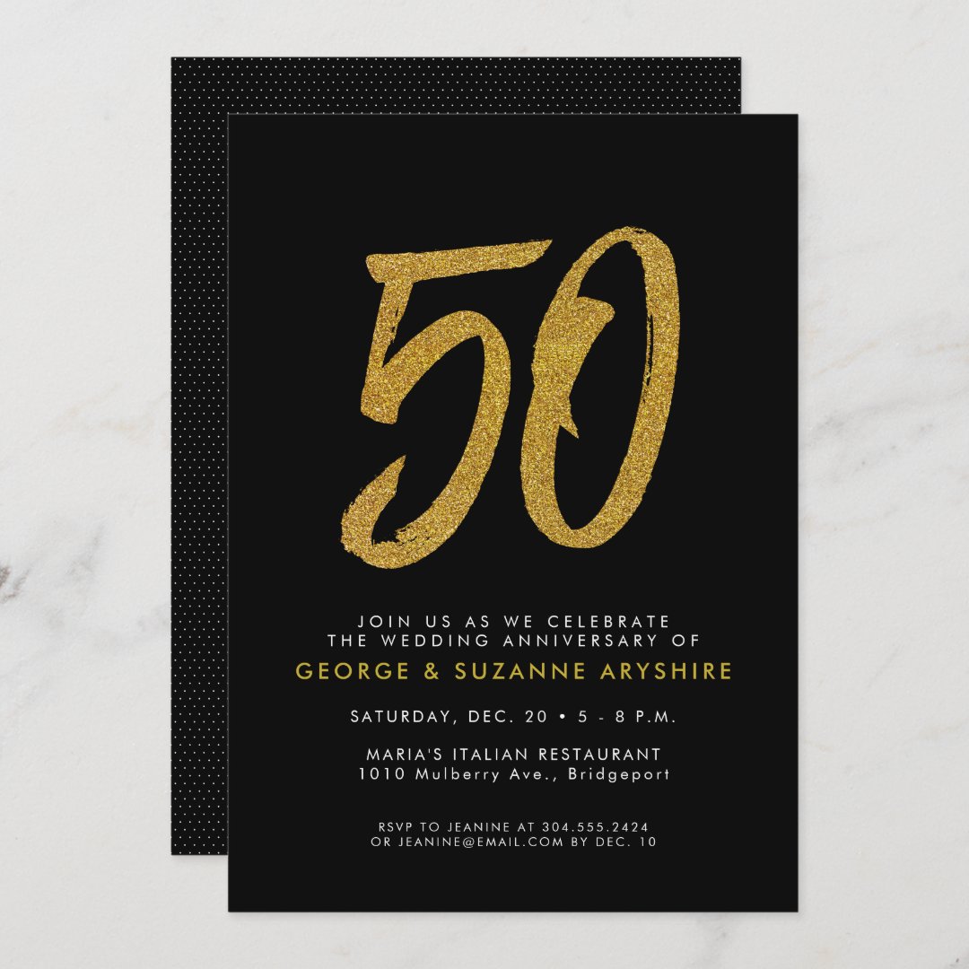 Black and gold 50th anniversary party invitation | Zazzle