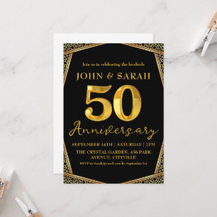 black and gold 50th anniversary party invitations